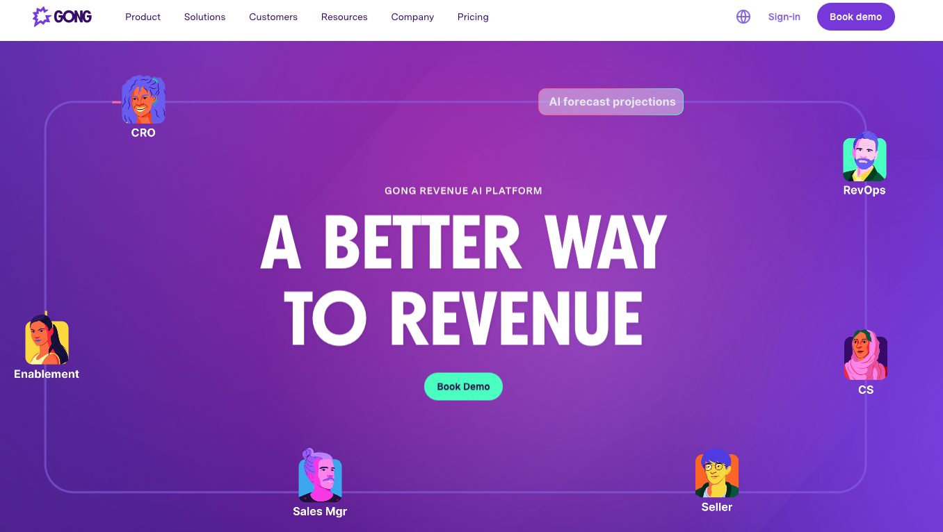 Screenshot of Gong website landing page